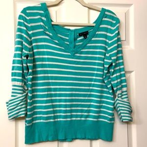 Willi Smith L turquoise striped knit sweater